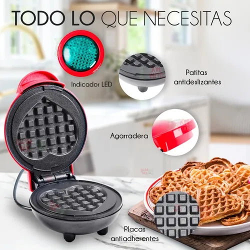 Mini Waflera Corazón Antiadherente 350W